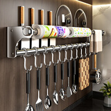 慕尼304不锈钢厨房挂钩架免打孔挂杆壁挂式刀架挂勺子铲子锅盖置物架 【304不锈钢】三杆60CM+12挂钩