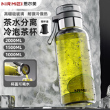 恩尔美（nRMEi）运动水杯大容量茶水分离男士耐高温夏天户外健身便携墩墩杯顿吨杯 【防烫杯套+滤网】透明色 750ml