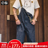 马登工装美式复古情侣甲板背带裤水洗丹宁直筒阔腿牛仔裤休闲长裤男潮 牛仔蓝 S