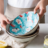 摩登主妇樱花日式餐具陶瓷汤面碗大号碗拉面斗笠沙拉家用泡面条碗 雪花釉玉兰花8英寸面碗