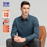 罗蒙（ROMON）针织衫男加厚加绒保暖中青年衬衫领冬季商务休闲毛衣606墨绿170