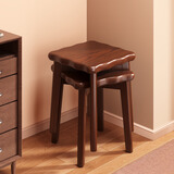 木双福实木凳子家用可叠放备用餐桌凳客厅几凳简约高板凳创意方凳胡桃色