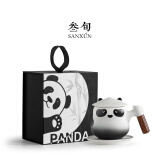 三旬熊猫泡茶马克杯创意家用陶瓷茶水分离杯子带盖男女办公室过滤水杯 熊猫泡茶马克杯【白砂黑】礼盒装