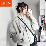 红蜻蜓美式复古chic早秋外套女新款飞行员夹克设计感小众春秋棒球服 浅灰色(常规) L
