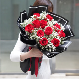 艾斯维娜520情人节鲜花速递满天星玫瑰花束送女友生日礼物全国同城配送 11朵红玫瑰花束