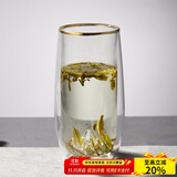 容山堂雪山绿茶杯子双层玻璃杯办公杯泡茶杯水杯家用茶杯小水杯凉杯水具 雪山绿茶杯