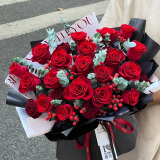 爱花居鲜花速递33朵红玫瑰真花束生日礼物送女友全国同城配送|JD339