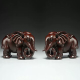 花梨木雕大象摆件一对小象实木雕刻吉祥物礼品家居客厅工艺品 黑檀木精雕象长10cm一对
