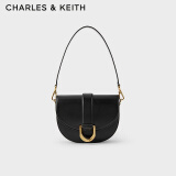CHARLES&KEITH复古Gabine马鞍包腋下包斜挎包包女包女士生日礼物CK2-80781412 Black黑色 M