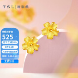 谢瑞麟（TSL）黄金耳钉磨砂朱槿花朵足金耳饰YM352 约0.70g