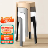 景彩凳子家用塑料凳子客厅加厚圆凳餐凳可叠放板凳高凳DZ528 加厚防滑【四把装】-黑白灰咖