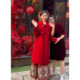 铂朗尼奥红色大衣结婚新娘中长款加厚喜庆毛呢女士冬季新年战袍呢子外套 红色外套 S 建议85-105斤