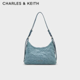 CHARLES&KEITH褶皱油蜡皮手提单肩腋下包女生日礼物女CK2-40271360 Denim Blue深牛仔蓝色 M