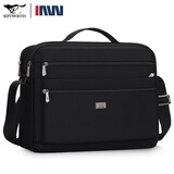 七匹狼男士斜挎包横版单肩包男2024新款男背包大容量放A4包包手提出差包 款一黑色（六层）