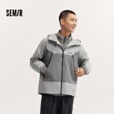 森马（Semir）冲锋衣男户外三防夹克秋情侣连帽外套夹克上衣 灰色调00322 3XL