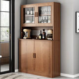 第一森林茶水柜实木色餐边柜储物柜置物柜家用备餐柜客厅靠墙一体收纳柜 【透明柜门款】大杉胡桃色 80CM 组装（自行组装）