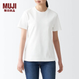无印良品（MUJI） 女式 双罗纹编织 T恤 休闲百搭 短袖女夏季薄荷曼波风 白色 2S L