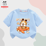 巴布豆宝宝短袖儿童t恤婴儿衣服夏季新款纯棉亲肤男童薄款透气吸汗半袖 蓝 飞行员巴布 100