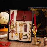 沐苼羽毛笔礼盒哈利波特风格周边蘸墨笔文具纪念品男孩女孩生日礼女物高中初中送同学老师 酒红色羽毛笔-机械之心13件套【升级礼盒装】