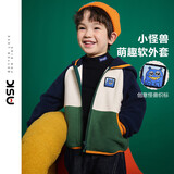 ASK JUNIOR男童外套2026秋小童撞色摇粒绒外套儿童学院风连帽上衣