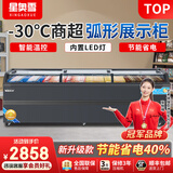 星奥雪冰柜超市商用大容量岛柜展示柜冷藏保鲜柜加厚弧形玻璃门冷冻展示柜冰淇淋雪糕柜 2.5米双压缩机弧形展示柜【内置LED灯】