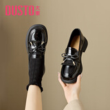大东乐福鞋女2025早春新款甜美蝴蝶结平底套脚小皮鞋时尚通勤单鞋1247 黑色 36