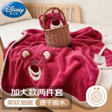 迪士尼（Disney）加大款毛巾浴巾2件套家用四季款酒店婴儿童柔软亲肤速干吸水洗澡不掉毛大裹巾 草莓熊红