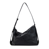 Crying center 哭喊中心 中性风 油蜡黑皮不规则斜跨单肩手提背包斜挎包大容量包上班通勤 黑色