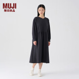 无印良品（MUJI）女式 法兰绒抽褶连衣裙 美拉德纯棉起毛宽松长裙子秋冬 BC08CC3A 炭灰色 L 165/88A