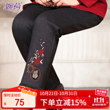 婉荷中老年女裤妈妈装冬装加绒加厚长裤老年人奶奶绣花高腰大码保暖裤