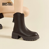 大东时装靴女鞋2025冬季新款时尚休闲后拉链粗跟高跟圆头D0145 咖啡色 37