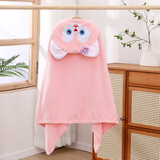 逗趣家婴儿洗澡浴巾儿童斗篷带帽浴袍珊瑚绒吸水加厚宝宝可穿大毛巾被 粉贝贝【加厚款】70*140cm