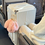 亿煊大容量行李箱28寸多功能加大加深防爆拉链密码箱结实耐用旅行皮箱 奶白色【双充电口+便捷杯架】 20英寸 air登机箱【四轮常规箱】