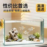 坤宁王玻璃鱼缸家用小型桌面裸缸生态缸造景客厅溪流缸乌龟缸50*26*30cm