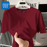 真维斯（JEANSWEST）纯棉t恤女士夏季2025新款休闲慵懒风短袖女装潮流宽松半袖上衣服 酒红 纯色 XL