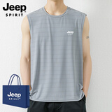 JEEP SPIRIT冰丝短袖背心休闲男速干无袖t恤健身运动坎肩大码套装男 灰色 2XL