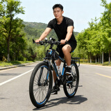 凤凰（Phoenix） 山地自行车成年人男士女士学生变速减震油刹线刹山地车自行车 黑蓝色辐条轮高碳钢车架 24寸（身高145-170左右） 24速数字指拨/默认线碟可改油碟