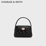 CHARLES&KEITH编织手提凯莉包菱格链条包包女包生日礼物CK2-50782379 Black黑色 M