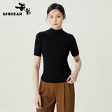 哥弟（GIRDEAR）女装3D天衣无缝 修身冰丝针织T恤衫女1399738 1399739 半高领-黑 M (3码)