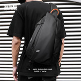 轻骑者机能斜挎包男士潮牌单肩包运动胸包大容量休闲多功能时尚骑行背包 磨砂黑磁力扣