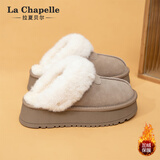 拉夏贝尔女鞋雪地靴女冬季保暖短靴女加绒厚底棉鞋女 米色-半拖款 36 