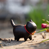 物藏堂 | 黑檀木雕刻小猫创意摆件绿檀可爱小猫咪文玩把件 黑檀木款