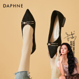 达芙妮（DAPHNE）单鞋女春低跟船鞋新款学生尖头百搭一脚蹬工作宴会鞋 黑色 跟高3cm 34 标准码