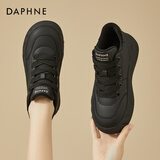 达芙妮加绒加厚棉鞋女冬季新款时尚百搭休闲鞋女运动厚底面包鞋板鞋女 黑色加绒 37