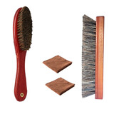马鬃毛刷实木软毛刷马毛鞋刷擦皮鞋油刷绒皮刷抛光刷衣刷擦鞋工具 1把大号刷+1把长柄刷+2抛光布