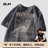 GLM美式休闲大码短袖男设计感纯棉t恤男士宽松半袖上衣