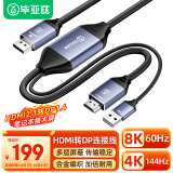 毕亚兹 HDMI2.1转DP1.4转换器连接线 2米 8K/60hz Displayport公视频转换头线 电脑PS4接显示器转接头