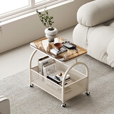 耶特奶油风可移动边几客厅玻璃小推车网红简约小茶几小户型卧室床边桌 奶茶色【铁框+茶色钢化玻璃】