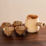 瓷牌茗茶具（cipaiming teaset）围炉煮茶家用全套配件罐罐茶煮茶壶室内炭火炉烤红薯 小条纹月颜壶+仿柴烧4杯 600ml