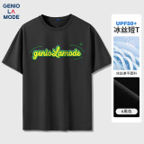 GENIOLAMODE冰丝t恤男士短袖夏季凉感透气青少年宽松百搭衣服男装 黑色 2XL 